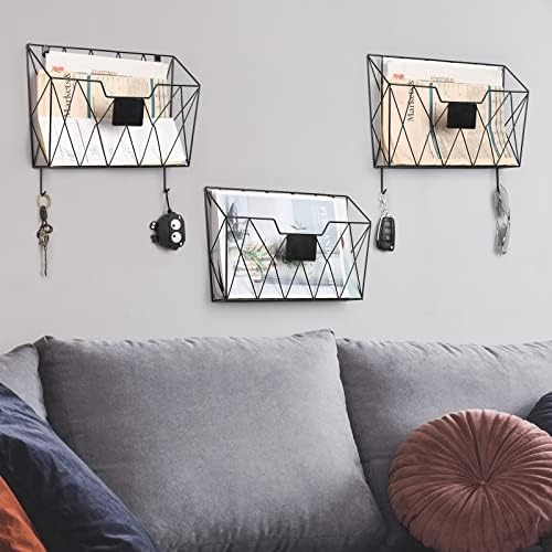 YBING Wall File Organizer, Hanging File Holder & Basket Set of 3, Black - Image 6