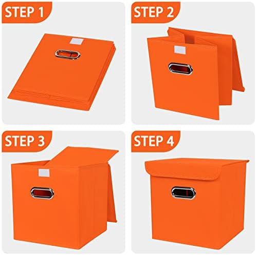 Closet Organizers Fabric Storage Bins With Lids Collapsible Cube Storages Organizer Basket With Handles,Storage Boxes for Clothes Storage,Office,Toys,3 Pack,（Orange - Image 6