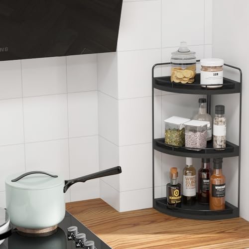 Fixwal 3 Tier Corner Bathroom Countertop Organizer Vanity Wood Shelf Black - Image 6