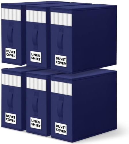 WOWBOX Sheet Organizers and Storage,Closet Bed Sheet Organizer Under Bed Storage and Organization with Label Cards & Clear Window for Bedding Sheets,Duvet Covers,Blankets (6 Pack，Blue) by WOWBOX