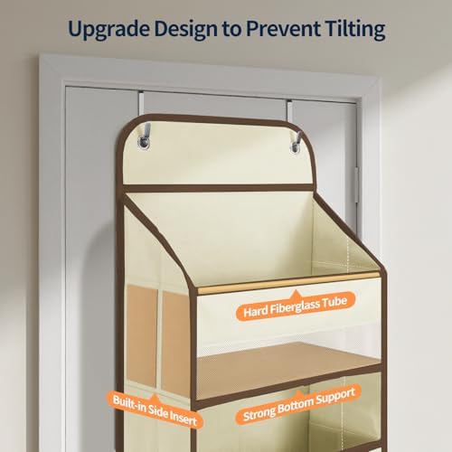 Yecaye Over The Door Organizer, Heavy Duty Hanging Organizers and Storage with 4 Large Capacity Pockets, Swing-Proof Behind The Door Storage for Bathroom Nursery Bedroom Dorm Closet, Beige,1Pc - Image 3