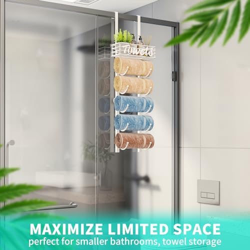 HapiRm Towel Racks for Bathroom Storage - 6 Tier Over The Door & Wall Mount Rolled Towel Storage Organizer Holder with Metal Shelf Basket for Small Bathroom, Camper, Rv - White, Patented - Image 6