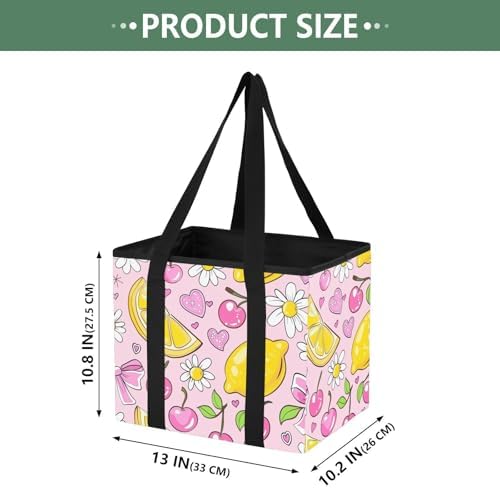 Trunk Organizer Collapsible Car Organizer with Handle Car Storage Box Bin for Groceries SUV Utility Tote Bag Portable Vehicle Container Lemon Cherry Pink - Image 2