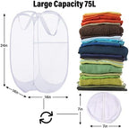 BATTOO Deluxe Strong Mesh Pop up Laundry Hamper Basket with Side Pocket for Laundry Room, Bathroom, Kids Room, College Dorm or Travel 2 Pack White - Image 3
