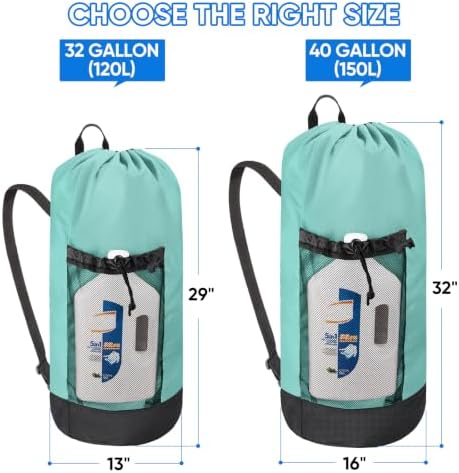 BALEINE 120L Laundry Bag Backpack, 900D Oxford Fabric Large Travel Laundry Bags with Shoulder Straps and 2 Mesh Pockets for College Dorm, Apartment, Laundromat (Sky Blue, 120L) - Image 2