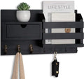 Lwenki Wall Mount Key Holder with Mail Organizer, 100% Paulownia Wood, 7 Metal Hooks, Storage Drawer, Entryway Home Decor (Black) by Lwenki