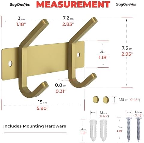 Brushed Gold Small Coat Rack Wall Mount – 6 Inch Stainless Steel Rail with 2 Double Coat Hooks for Entryway, Bathroom, Bedroom, Kitchen – Modern Gold Hook Rack for Coats, Hats, Towels - Image 2