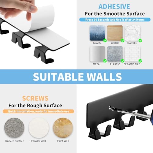 GTK Key Holder for Wall, Key Hooks with 12 Hooks, Wall Mounted Key Holder for Hallway, Self Adhesive Key Rack(Black) - Image 3