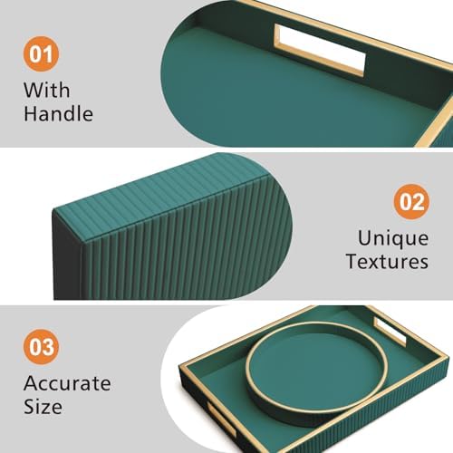 SANZIE Leather Tray Desktop Storage Organizer, Rectangle Valet Tray, Green - Image 4