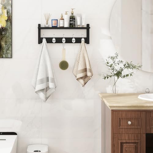 Homode Wall Coat Rack With Shelf, Wood Entryway Hanger With Hooks, Small Floating Pegs for Hanging Coats, Hats, Purses, Backpacks, Black - Image 3