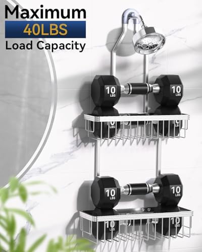 YASONIC Never Rust Shower Caddy Hanging, Aluminum Shower Racks for Inside Shower, 2-Tier Shower Organizer Hanging Over Shower Head with Hooks and Soap Holder, Silver - Image 5
