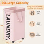 Optish 90L Laundry Basket with Wheels, Rolling Hamper with Removable Bag - Image 3