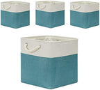 Temary Fabric Storage Set - 4 Large Cube Baskets (13x13), White & Teal by TEMARY