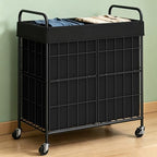 100L 2-Section Laundry Hamper with Wheels, Laundry Basket with Liner Bag by Heeytilly