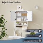 Bathroom Wall Cabinet, 25"x19" Farmhouse Wall Mounted Medicine Cabinet with 2 Raised Panel Doors, Adjustable Shelf & Towel Bar–Over Toilet Storage Organizer for Laundry Room, Entryway or Small Spaces - Image 7