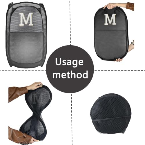 Collapsible Pop Up Laundry Hamper, Extra Large with Removable Initial Letter M, Mesh Foldable Laundry Basket, 28" x 16" x 16" (Black) - Image 4