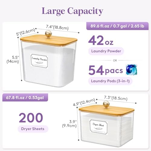 Lifewit Laundry Pods Container with Lid, 0.53+0.7gal, Natural, 4 Pcs - Image 2