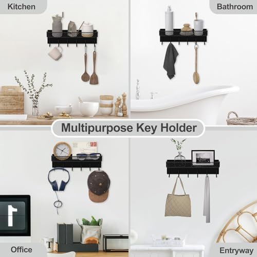 Lwenki Key Holder for Wall – Decorative Stainless Steel Key Hanger with 6 Hooks for Hats, Bags, Leashes – Mail Holder Key Rack with Mounting Hardware and Guide (9.65” x 2.8” x 2.2”) (Black) - Image 6