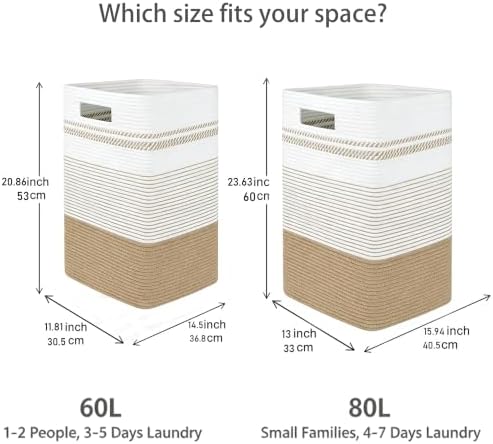 Rectangular Cotton Rope Laundry Hamper 80L Foldable Basket - Image 7