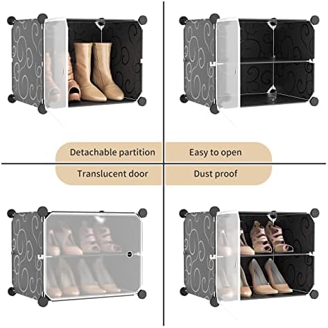 Portable Shoe Rack Organizer with Door, 96 Pairs Shoe Storage Cabinet Easy Assembly, Plastic Adjustable Shoe Storage Organizer Stackable Detachable Free Standing DIY Expandable 12 Tier Black - Image 6