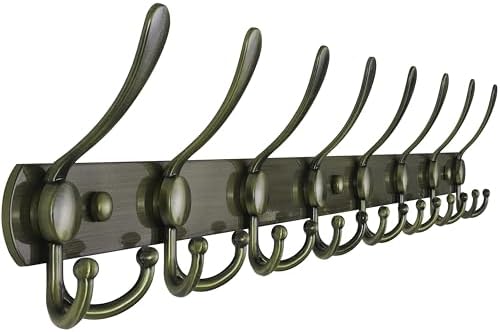 Dseap Coat Rack Wall Mount - 29.5” Long 8-Tri-Hooks Heavy Duty Coat Hanger Rail Wall Hooks for Hanging Coats Hats Clothing Clothes Purse Mudroom Entryway, Bronze by Dseap