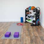 Humble Crew Jayden Sports Equipment Organizer with 2 Ball Racks and 4 Storage Bins – Black/White Rack for Home Gym, Garage & Kids’ Gear, Holds Balls, Bats, Rackets & More - Image 3