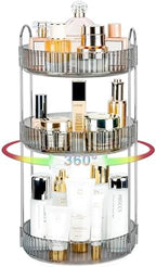 360 Rotating Makeup Organizer, 3 Tier Large Capacity Lazy Susan Bathroom Counter Organizer, Skincare Organizers, Spinning Perfume Organizer & Vanity Organizer Countertop (Classic Grey, 3 Tier) by Niluks