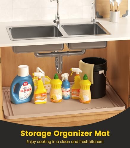 Under Sink Mats for Kitchen Waterproof 34"x22",Khaki - Image 2