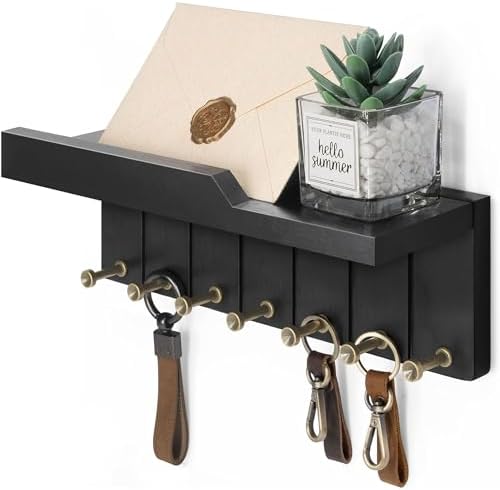 Rebee Vision Key Holder Wall Mount with 7 Key Hooks for Home Decor, Black by REBEEVISION