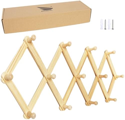 AMAPON Accordion Wall Hanger Expandable Coat Hat Rack13 Peg Hook Mug Cap by AMAPON