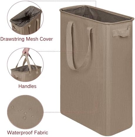 efluky Slim Laundry Basket, Narrow Laundry Hamper with Handles, Collapsible Dirty Clothes Hamper, Tall Laundry Bin for Laundry Room, Dorm and Bedroom, 12.7 Gallons(48L) Flax Brown - Image 3