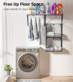 2 Pack Laundry Room Shelves Organization and Storage,Wall Mounted Clothes Drying Rack with Wire Mesh Basket Over Washer and Dryer, (Black, 2 Pack) - Image 6
