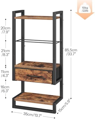 HOOBRO Wall Mounted Towel Rack with Shelf and Drawer, Bathroom Wall Storage Shelf with Towel Bar, Space Saving Over Toilet Organizer for Bathroom, Rustic Brown BF11LB01 - Image 7