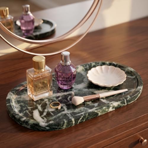 YKAJO Snowflake Green Oval Marble Tray, 11.8x5.9 Vanity Perfume Organizer - Image 7