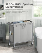 SONGMICS Laundry Basket with Wheels, 3-Section, 52.7 Gallons (199.5 L) - Image 3