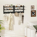 YMYNY Double Shelf Coat Rack Wall Mount with 8 Hooks, Black HWS009B-2 - Image 5