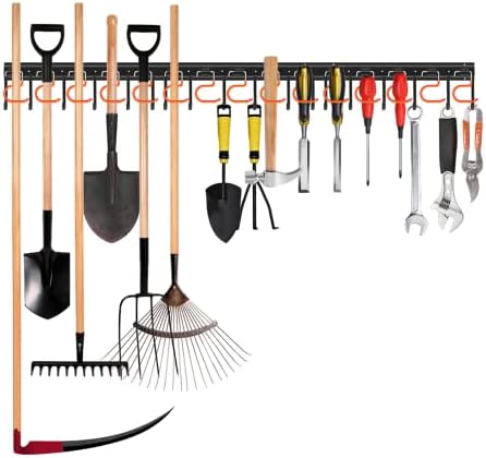 TVKB 51'' All Metal Garden Tool Organizer Adjustable Garage Tool Organizer Wall Mount Garage Organizers and Storage with Heavy Duty Hooks Tool Hangers for Garage Wall, Shed, Garden by TVKB-FB