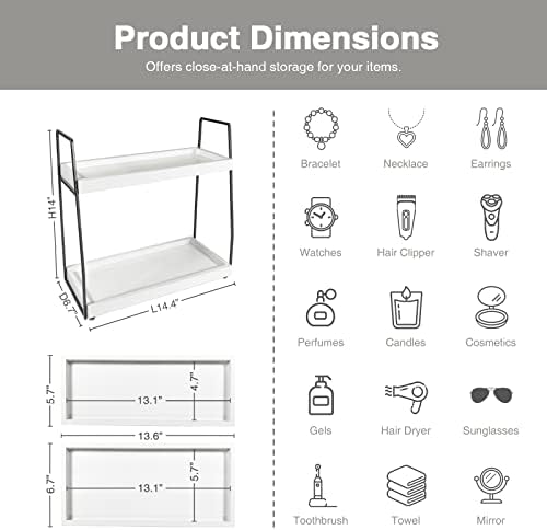Forbena 2 Tier Bathroom Counter Organizer, White and Grey Coffee Bar Organizer for Countertop, Wood Shelf Tray for Vanity Makeup Storage, Small Kitchen Sink Top Organizers for Coffee Bar Station - Image 2