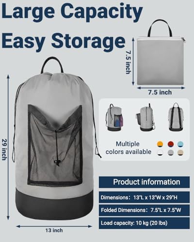 Laundry Bag with Shoulder Straps and Mesh Pocket Laundry Backpack Large Portable Laundry Hamper for College Laundromat Apartment - Image 2