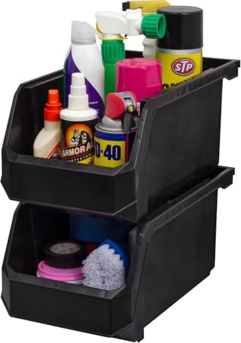 Akro-Mils ReadySpace Large Stackable Plastic Storage Bins, 6-Pack, Black - Image 5