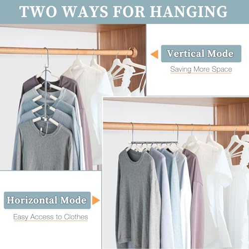 Space Saving Shirt Hanger 5 in 1 Non Slip Coat Hanger Beige 2 Pack | Multi Shirt Hanger, Stainless Steel, Eva Foam Padded, 2 Ways to Hang, Easy Access, Wrinkle Free, Closet Space Saver - Image 3
