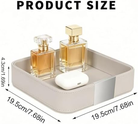 SANZIE Leather Tray Desktop Storage, Trinket Catchall Tray (Grey) - Image 3