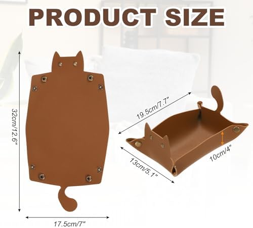 uxcell Leather Valet Tray, Folding Jewelry Tray Organizer Travel Dish Plate Desk Organizer for Women and Men Storage Jewelry Keys Wallet Coin, Brown - Image 2