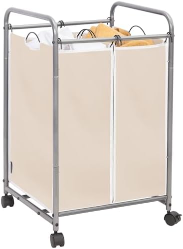 STORAGE MANIAC Laundry Sorter 2 Section, 90 L Gal Laundry Hamper with Wheels, Clothes Basket Separator Sorter, 2 Bag Cart and Removable Bags for Closet, Dorm, Collage, Beige by STORAGEMANIAC