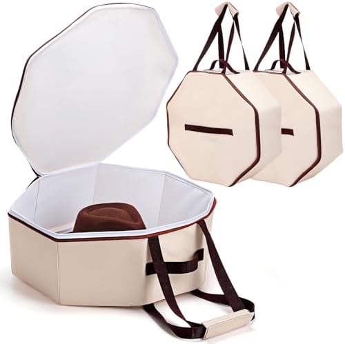 Wonderjune 2 Pcs Cowboy Hat Box for Storage Collapsible Sturdy Cowboy Hat Case with Handle for Men and Women Travel Storage Organizer Large Cap Bag for Closet (White) by Wonderjune