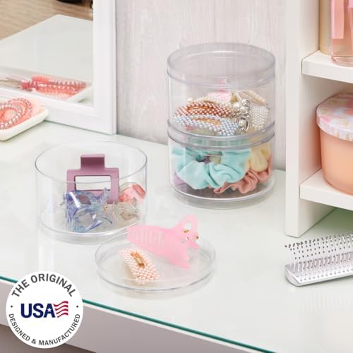 STORi Bella Stackable Clear Plastic Container (Set of 3) Round Vanity Storage Organizers with Lids for Hair Accessories & Beauty Supplies | Made in USA - Image 2
