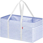 LHZK Standing Extra Large Utility Tote Bag with Metal Wire Frame and the Sides Rinforced, Extra Large Tote Bag with Handle, Reusable Grocery Bags Foldable, Beach Bag, Car Tote (Blue, 26''x15''x13'') by LHZK