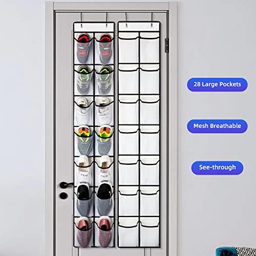KEEPJOY 2 Pack White 14 Pockets Over the Door Shoe Organizer, Hanging Shoe Organizer with 4 Hooks, Shoe Holder with 14 Mesh Pockets Closet Door Shoe Storage Bag (White-2Pack) - Image 4