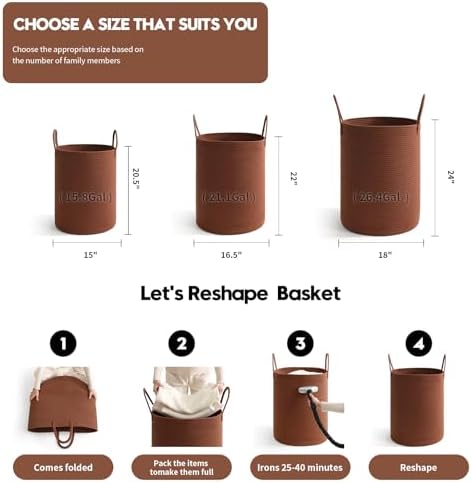 Laundry Basket Hamper Tall Rope Storage Woven for Blanket toys Dirty Clothes in Living Room Bathroom Bedroom (Dark Brown, 60L/15.8Gal) - Image 3