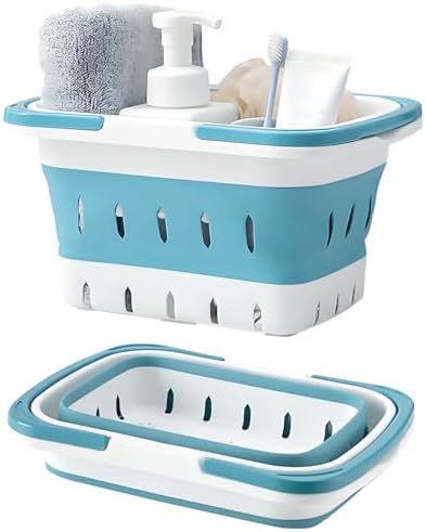 Fammart Portable Shower Caddy Tote – Collapsible Plastic Basket with Handles, Foldable Storage Organizer for Bathroom, Kitchen, College Dorm, Gym, Travel & Camping, Blue by Fammart